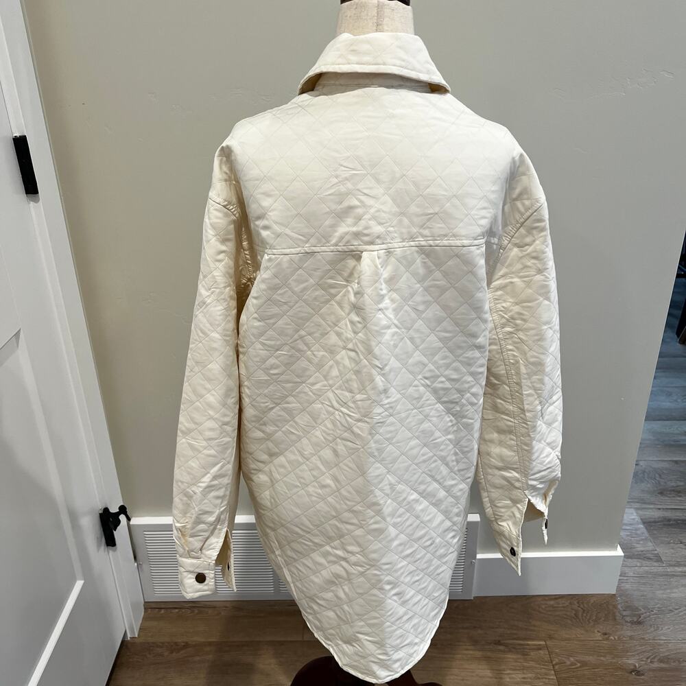 POLAGRAM Women's Quilted Shirt Jacket Size S In Cream - Picture 2 of 7